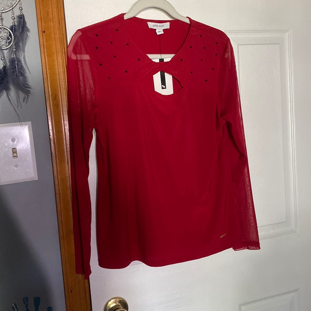 Nine West Mesh Sleeved Top